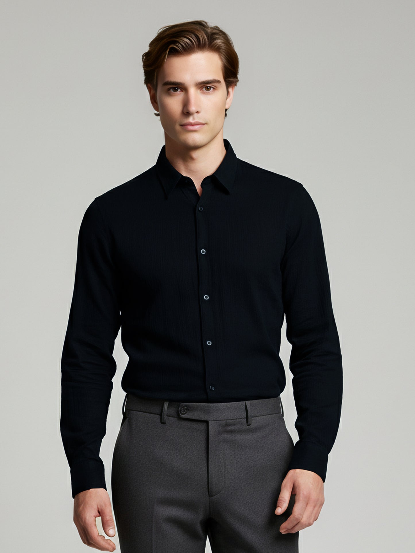 Celio* Men Black Solid Regular Fit Cotton Shirts