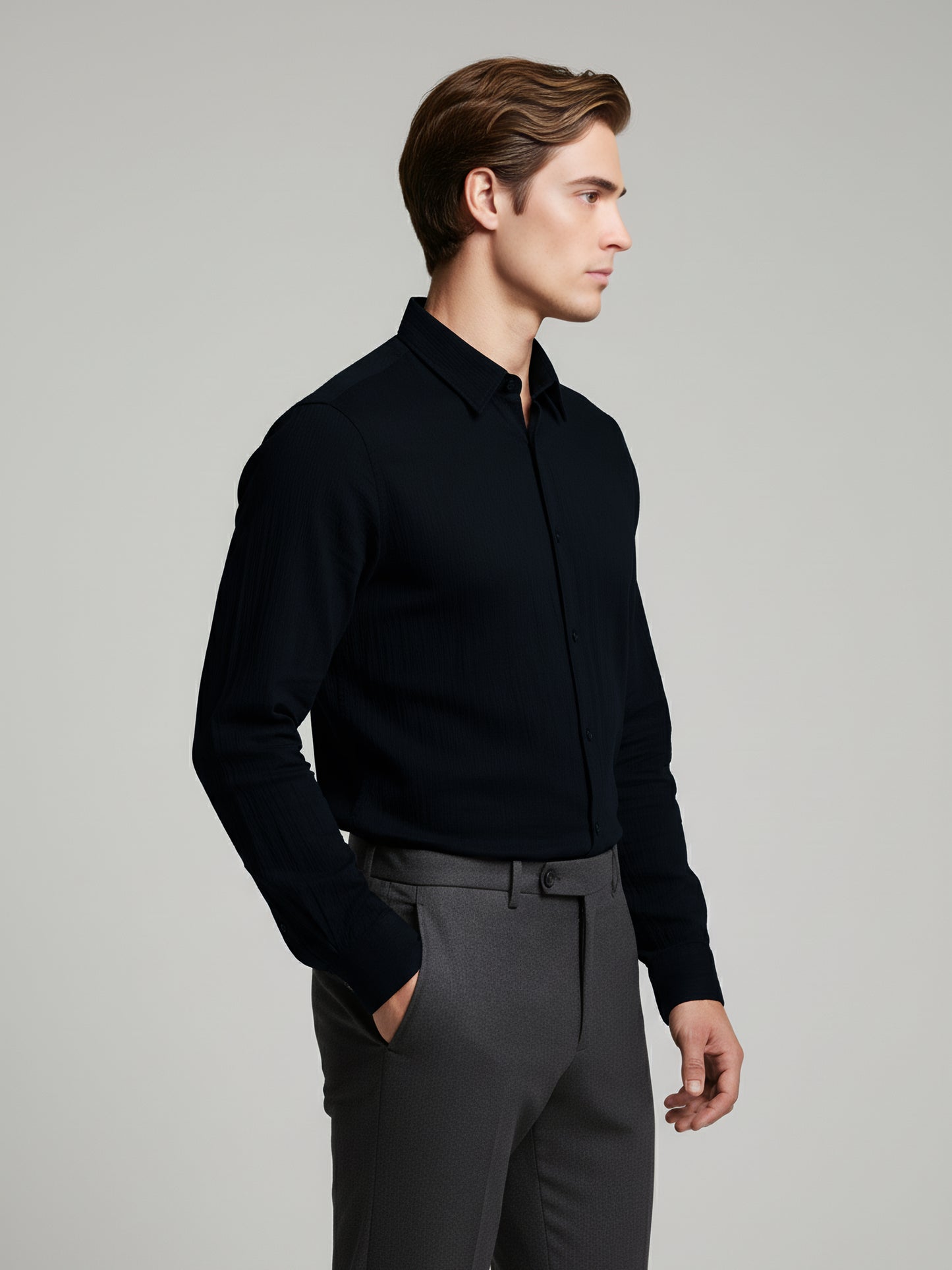 Celio* Men Black Solid Regular Fit Cotton Shirts