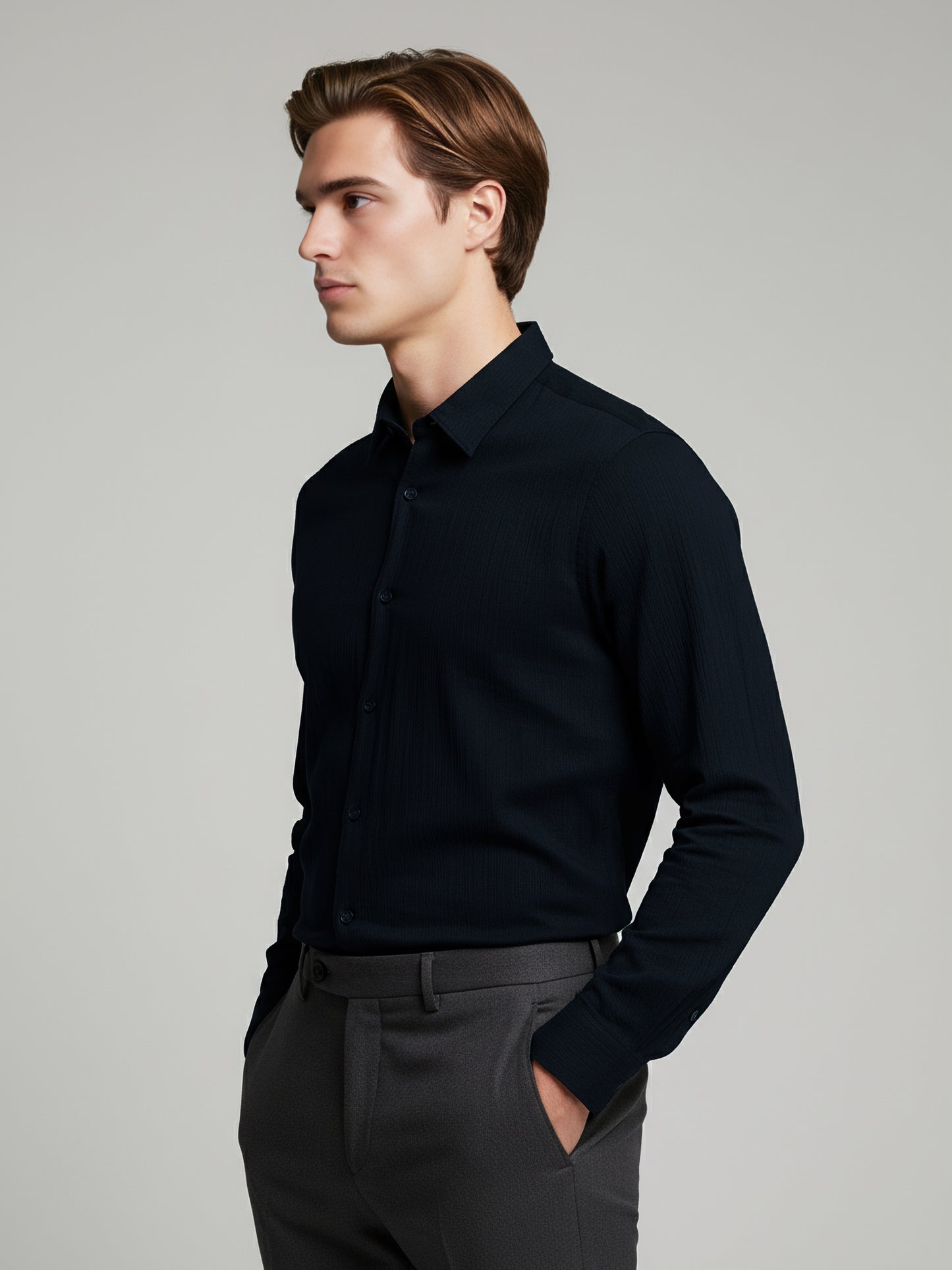 Celio* Men Black Solid Regular Fit Cotton Shirts