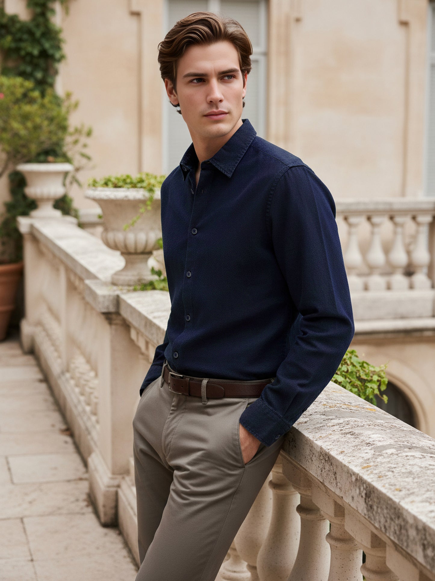 Celio* Men Navy Blue Solid Regular Fit Cotton Shirts