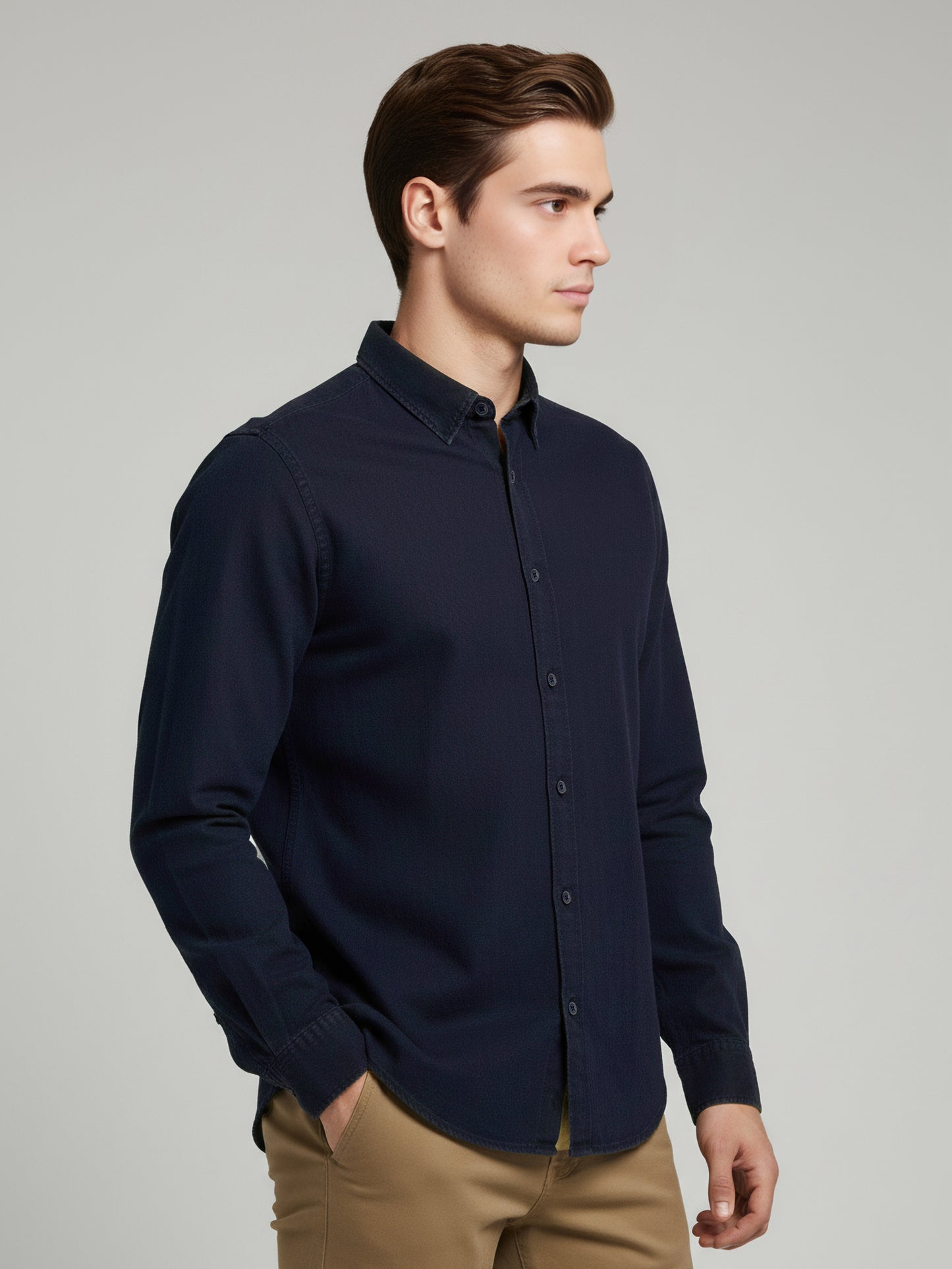 Celio* Men Navy Blue Solid Regular Fit Cotton Shirts