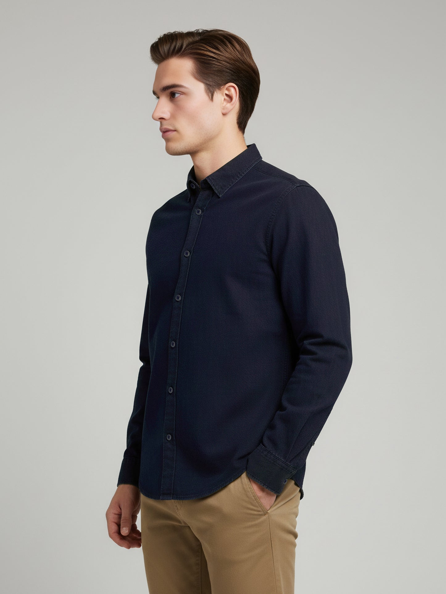Celio* Men Navy Blue Solid Regular Fit Cotton Shirts
