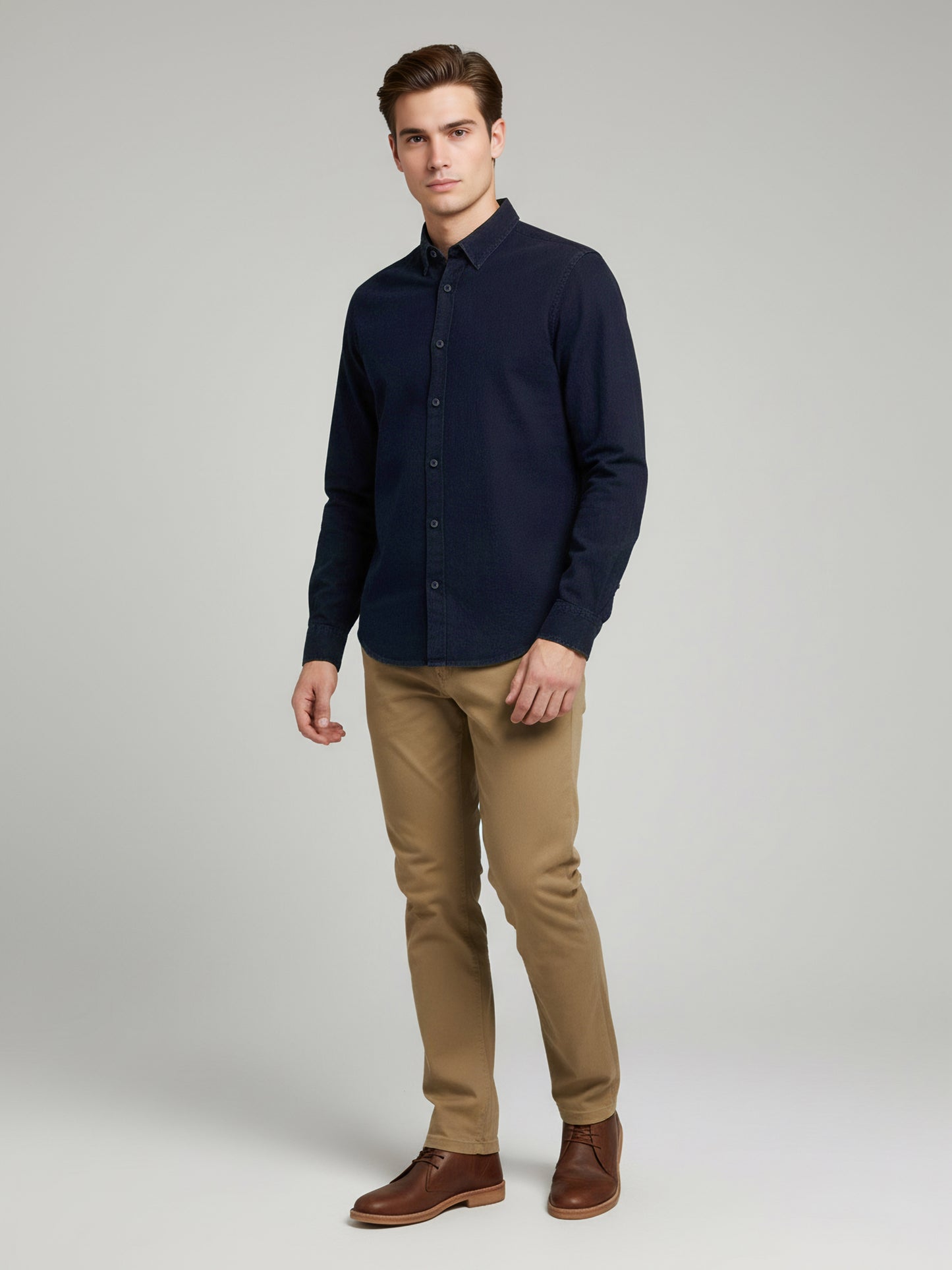 Celio* Men Navy Blue Solid Regular Fit Cotton Shirts