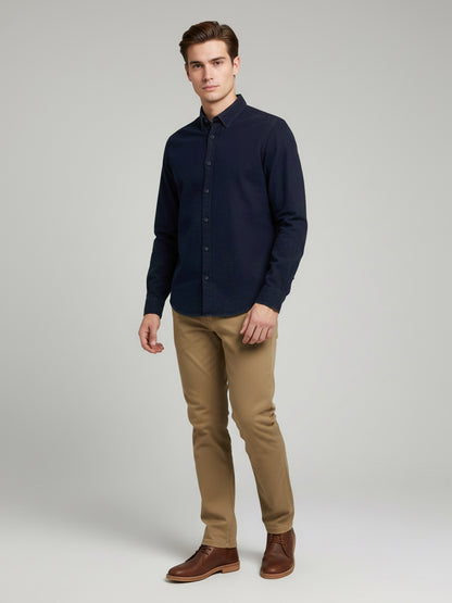 Celio* Men Navy Blue Solid Regular Fit Cotton Shirts