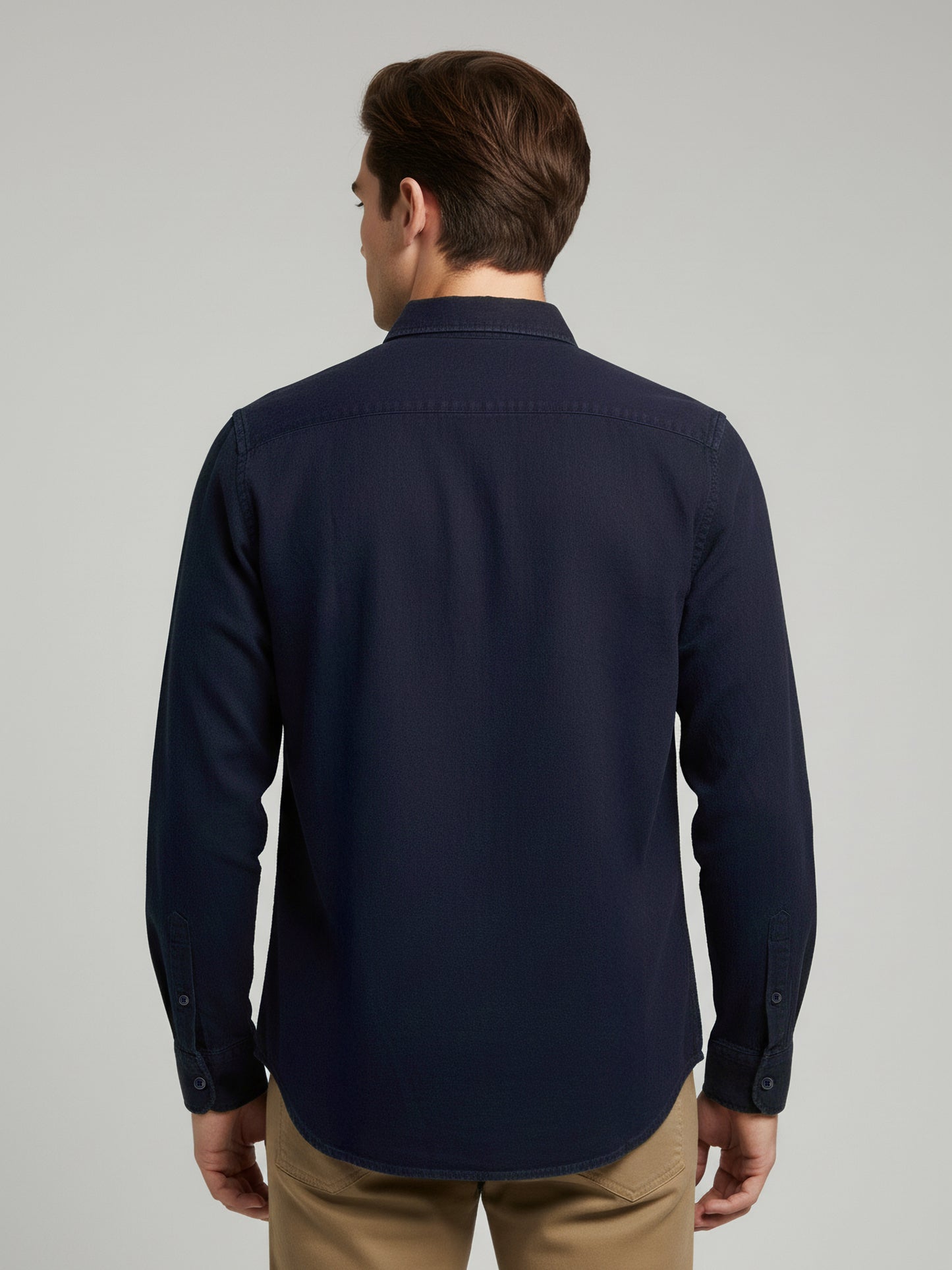 Celio* Men Navy Blue Solid Regular Fit Cotton Shirts