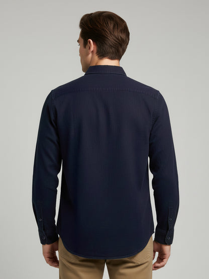 Celio* Men Navy Blue Solid Regular Fit Cotton Shirts