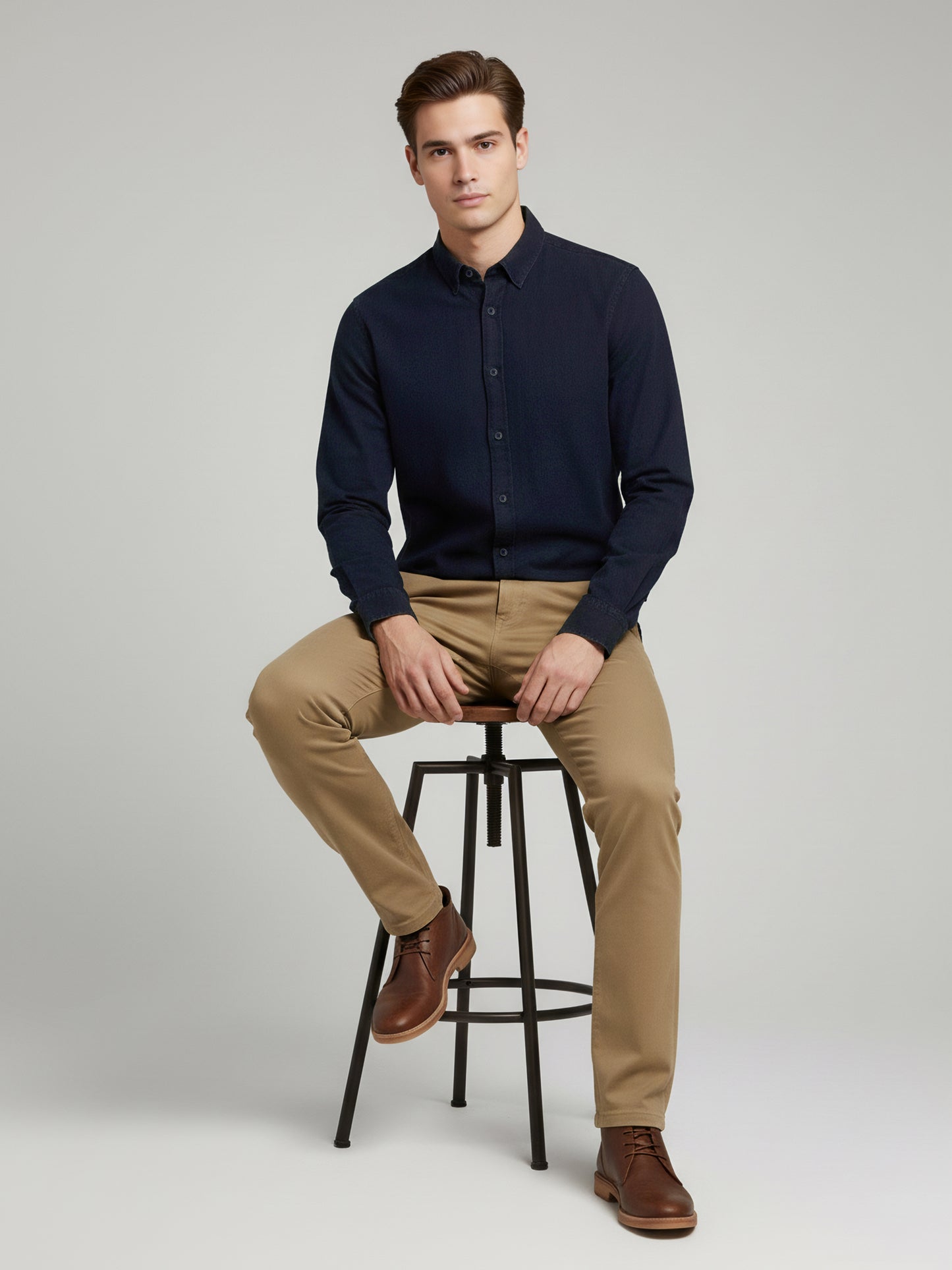 Celio* Men Navy Blue Solid Regular Fit Cotton Shirts