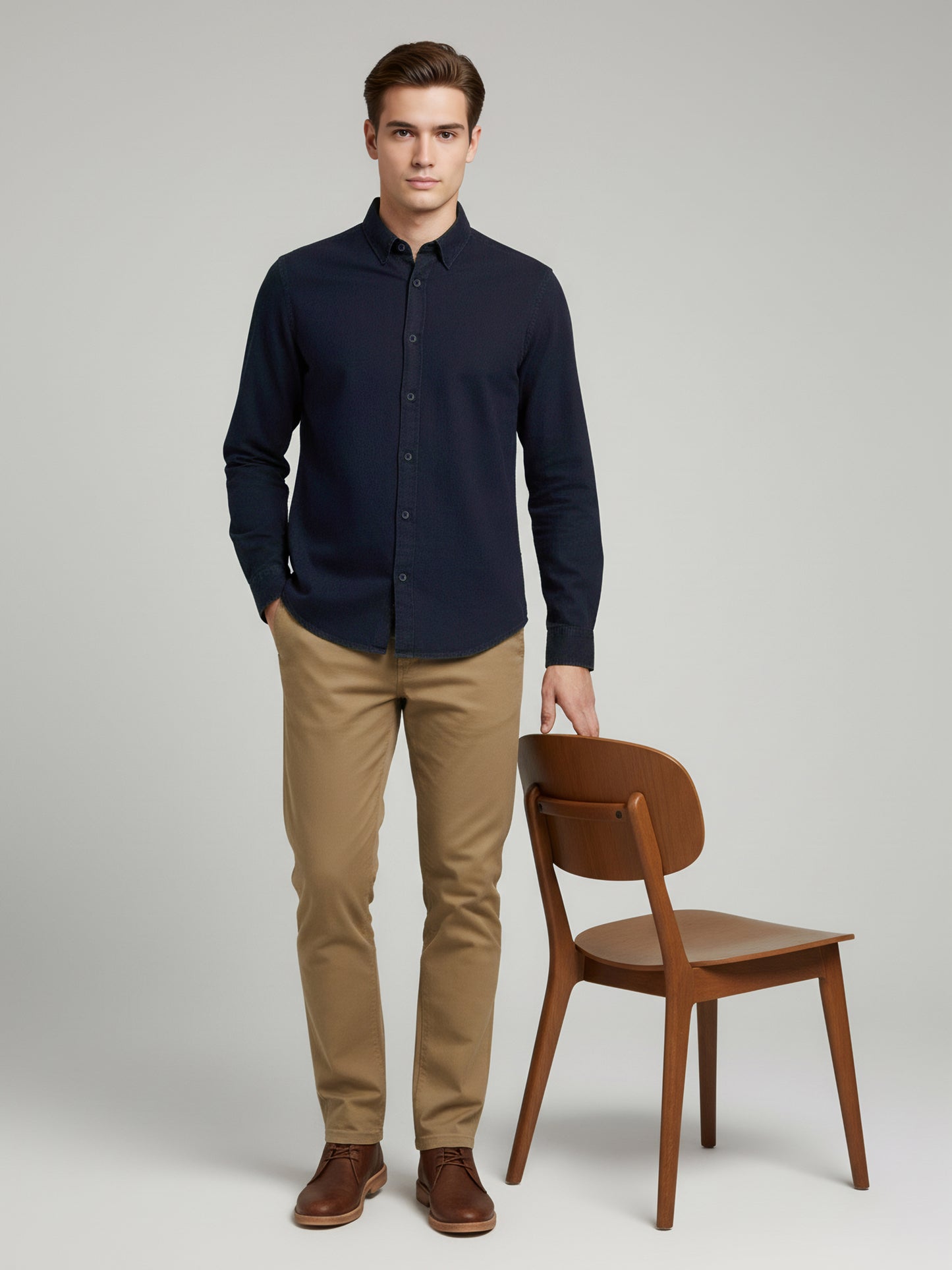Celio* Men Navy Blue Solid Regular Fit Cotton Shirts