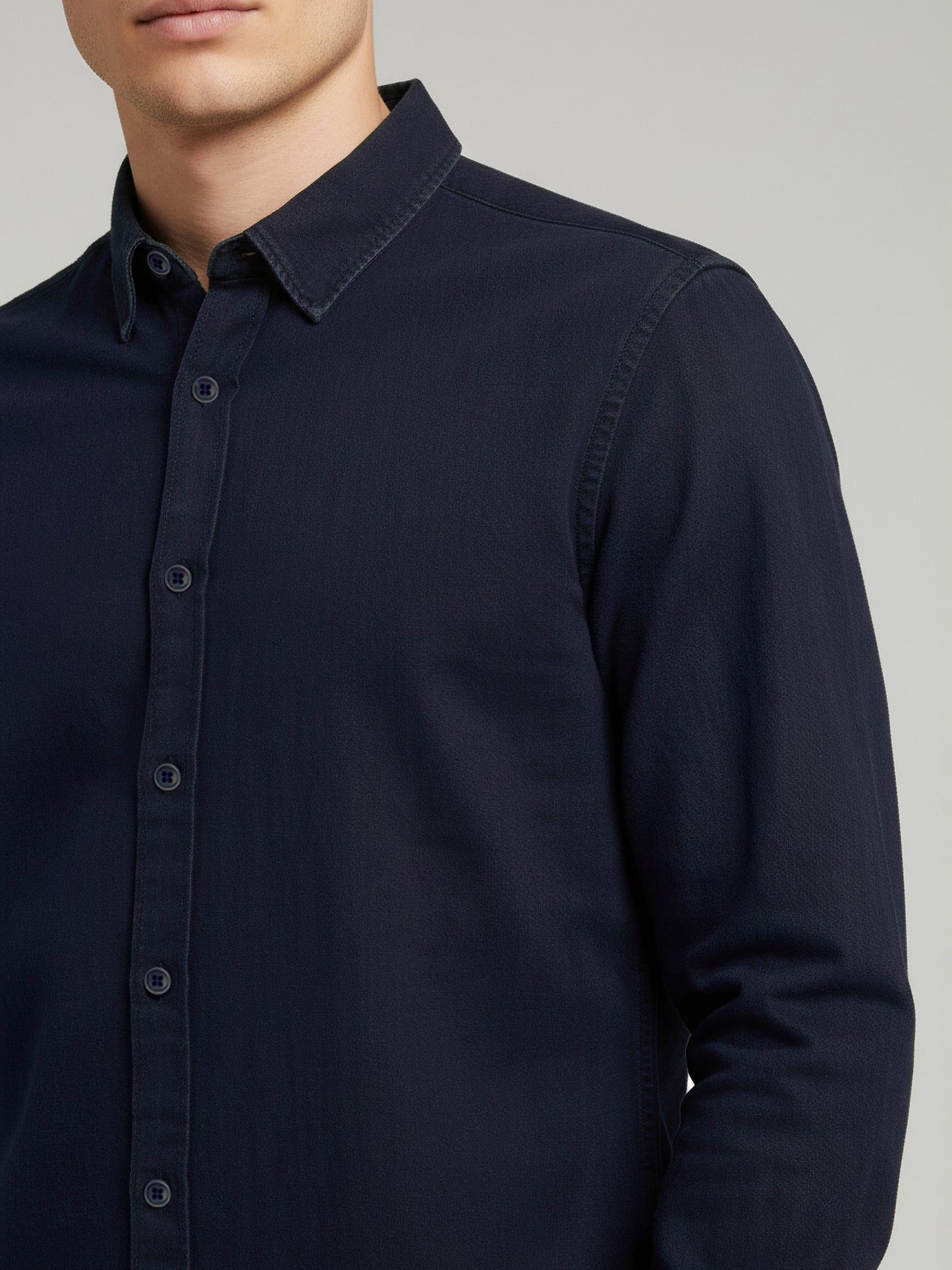 Celio* Men Navy Blue Solid Regular Fit Cotton Shirts