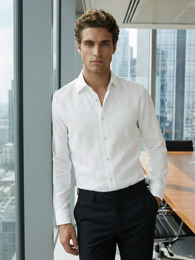 Celio* Men White Solid Slim Fit Cotton Shirts