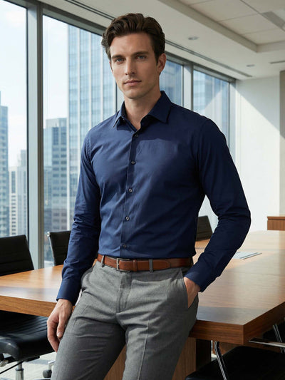 Celio* Men Blue Solid Slim Fit Cotton Shirts