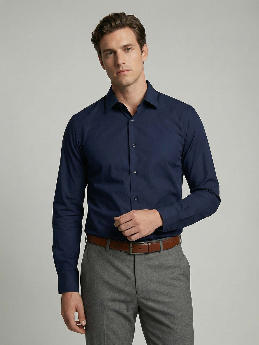 Celio* Solid Cotton Slim Fit Men Blue Shirts