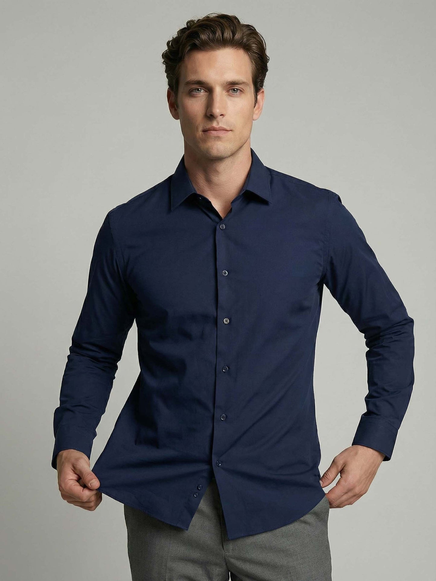Celio* Solid Cotton Slim Fit Men Blue Shirts