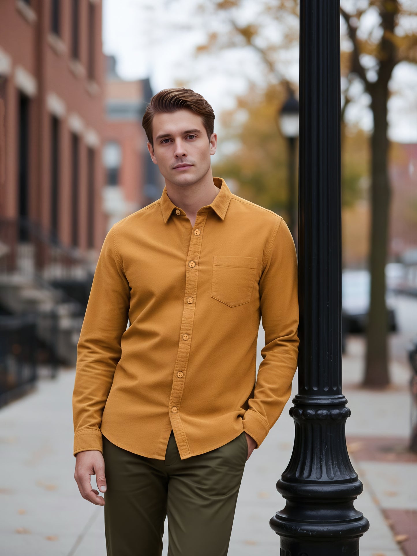 Celio* Men Mustard Solid Regular Fit Cotton Shirts