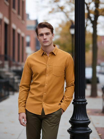 Celio* Men Mustard Solid Regular Fit Cotton Shirts