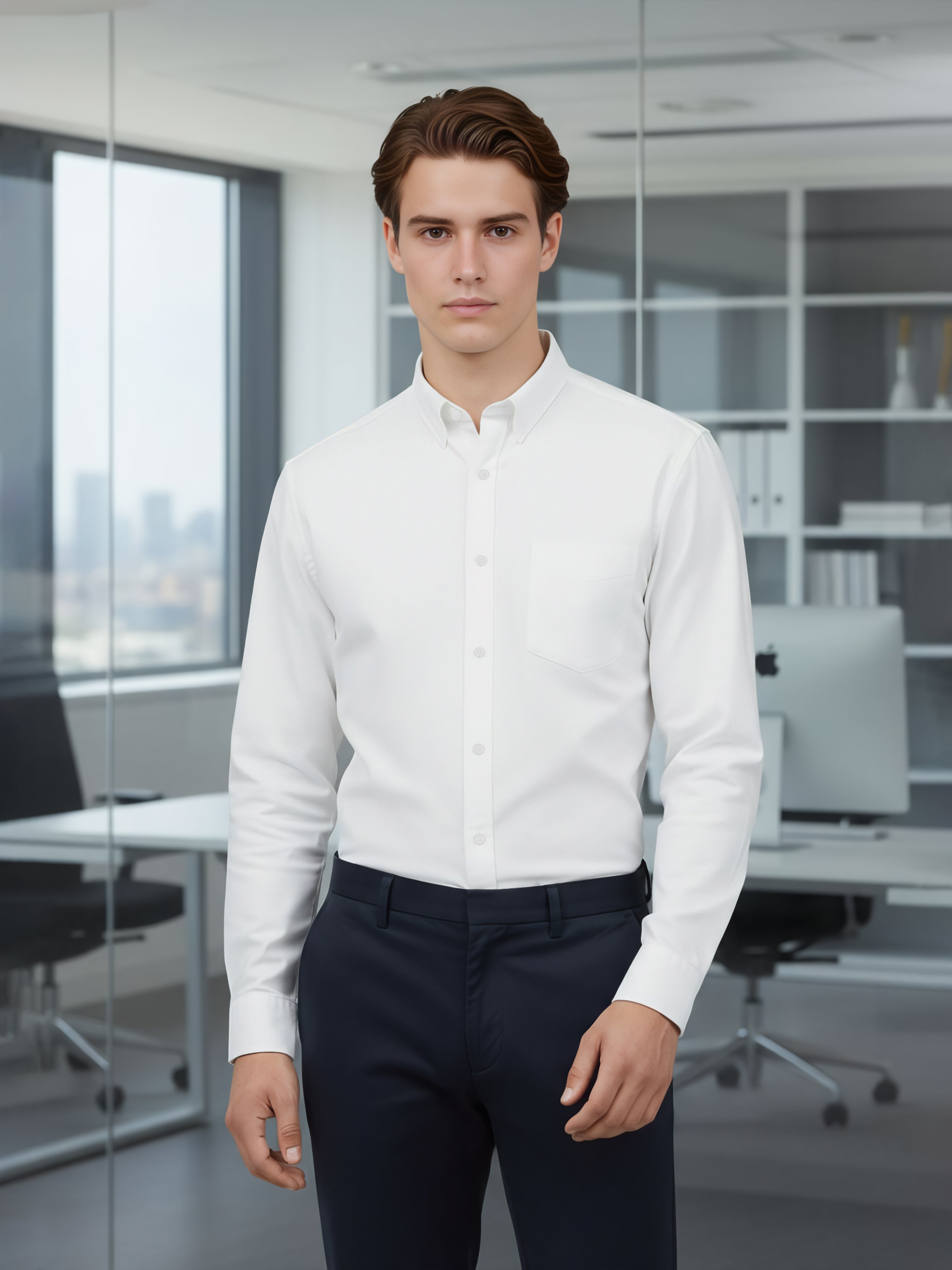 Celio* Men White Solid Regular Fit Cotton Shirts