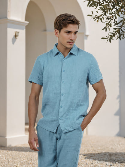 Celio* Men Blue Solid Regular Fit Cotton Shirts