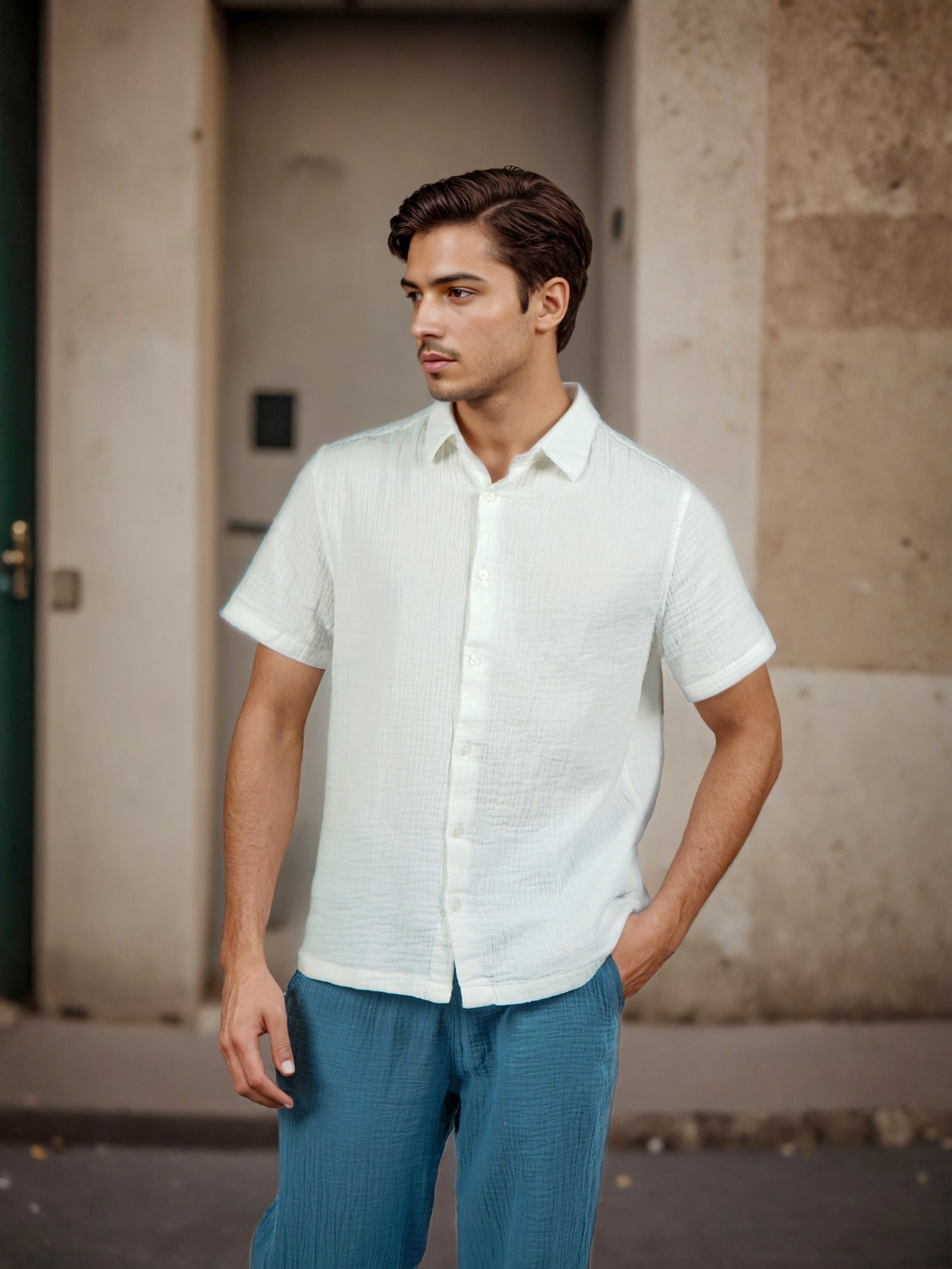 Celio* White Cotton Men Solid Regular Fit Shirts