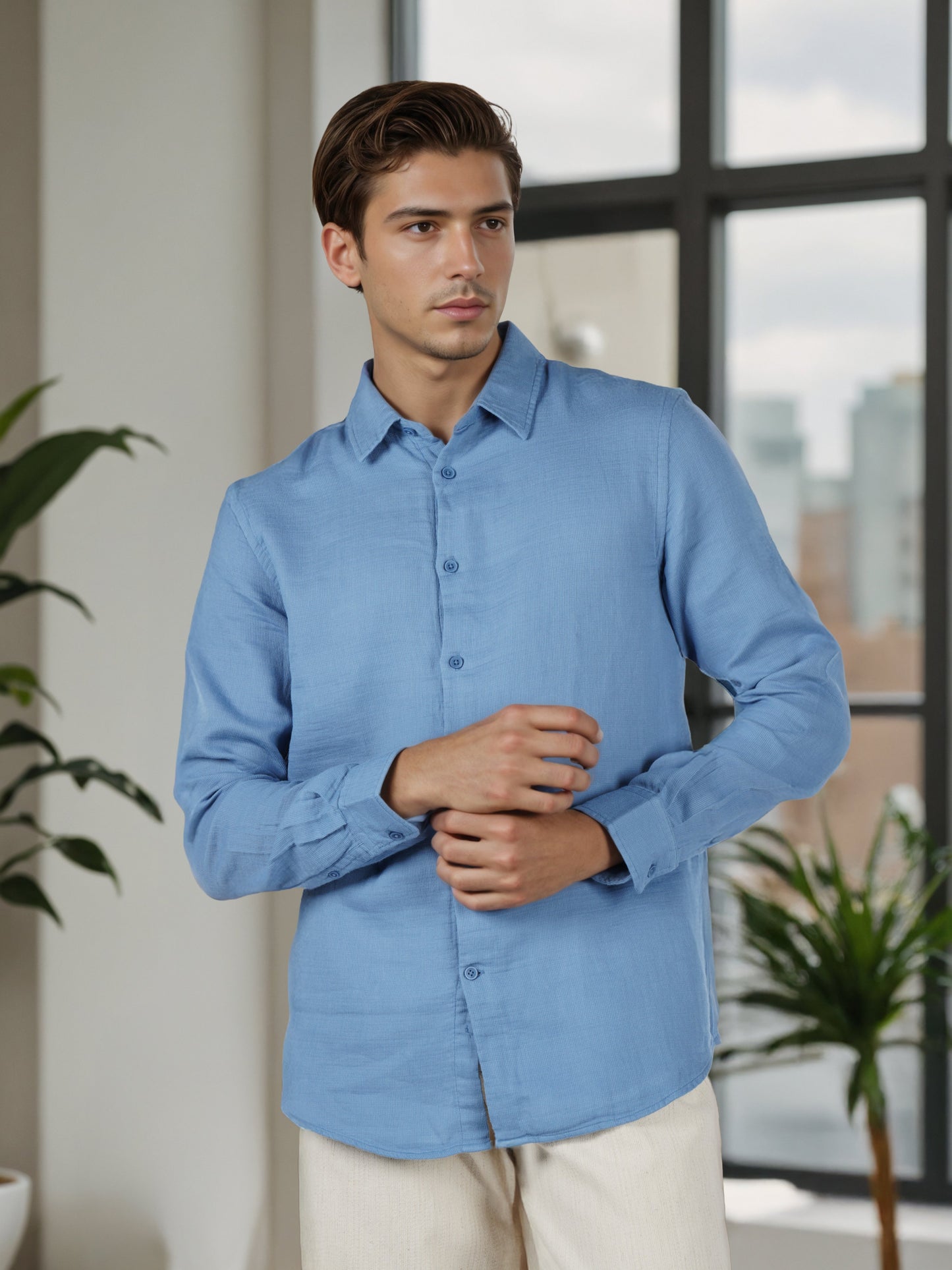 Celio* Men Blue Solid Regular Fit Cotton Shirts
