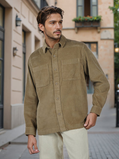 Celio* Men Olive Solid Overshirt Cotton Shirts