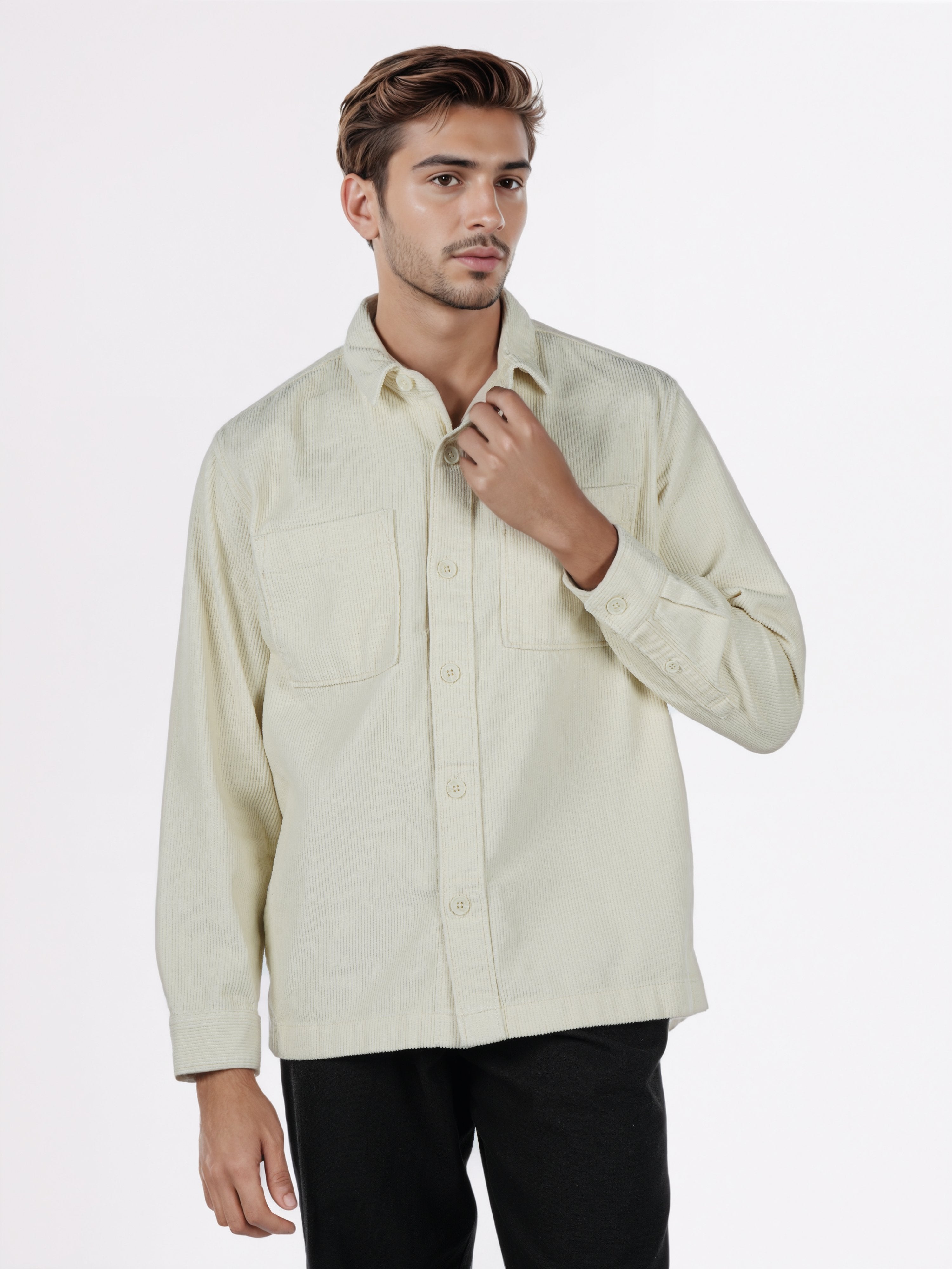 Celio* Men Cream Solid Overshirt Cotton Shirts