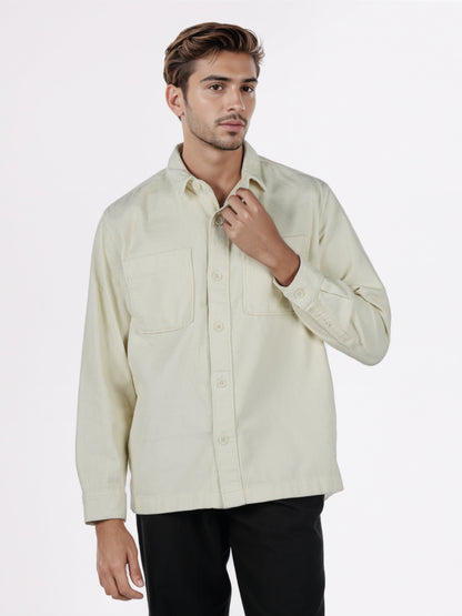 Celio* Men Cream Solid Overshirt Cotton Shirts