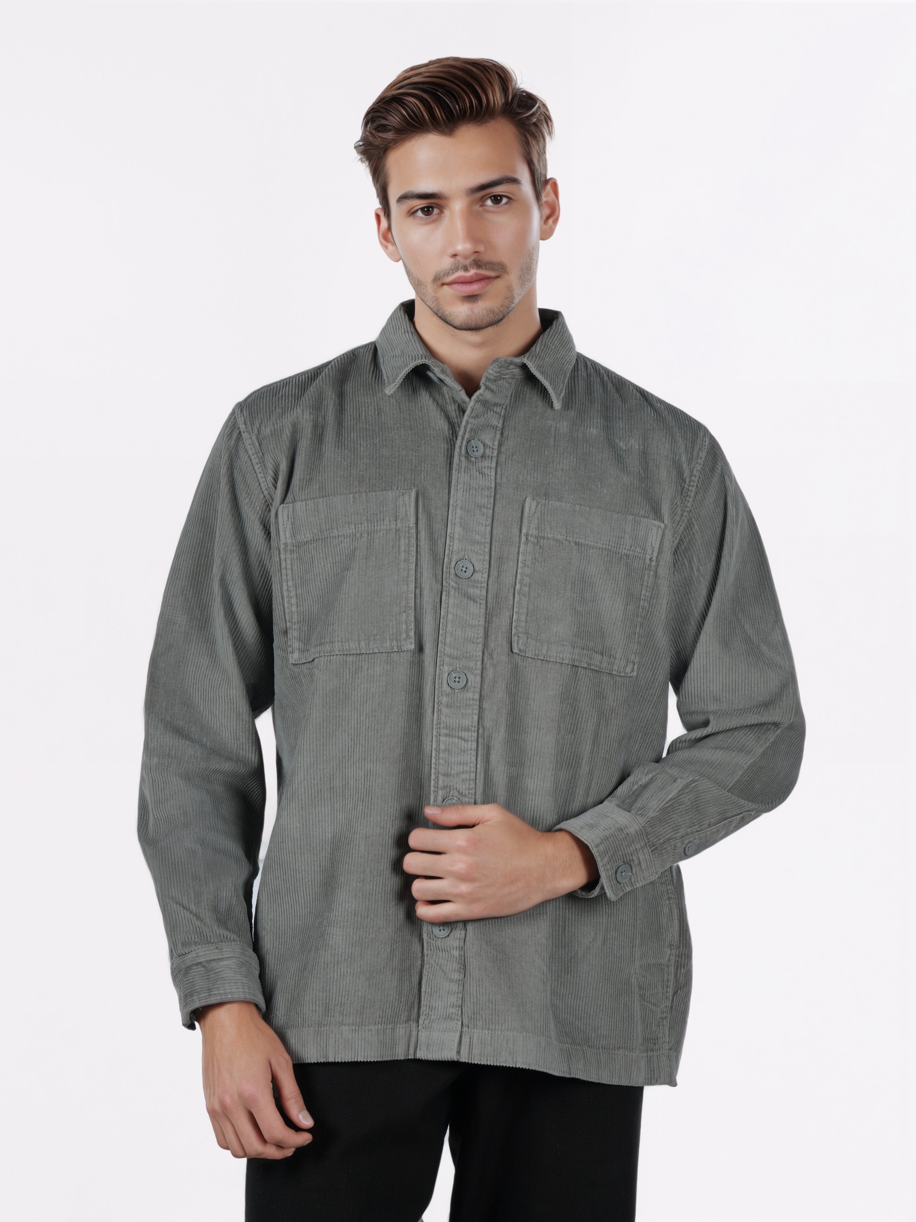 Celio* Men Grey Solid Overshirt Cotton Shirts