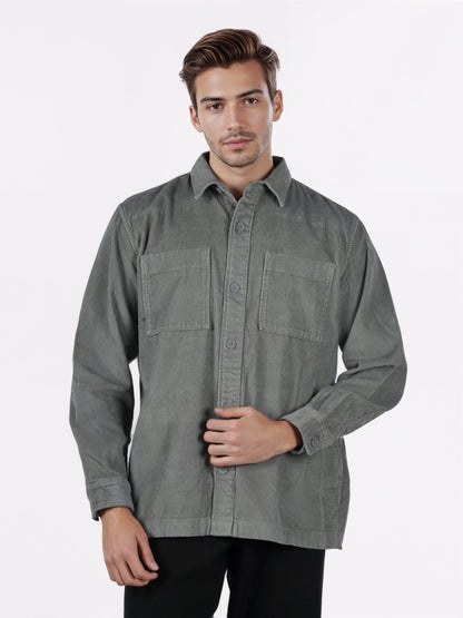 Celio* Men Grey Solid Overshirt Cotton Shirts