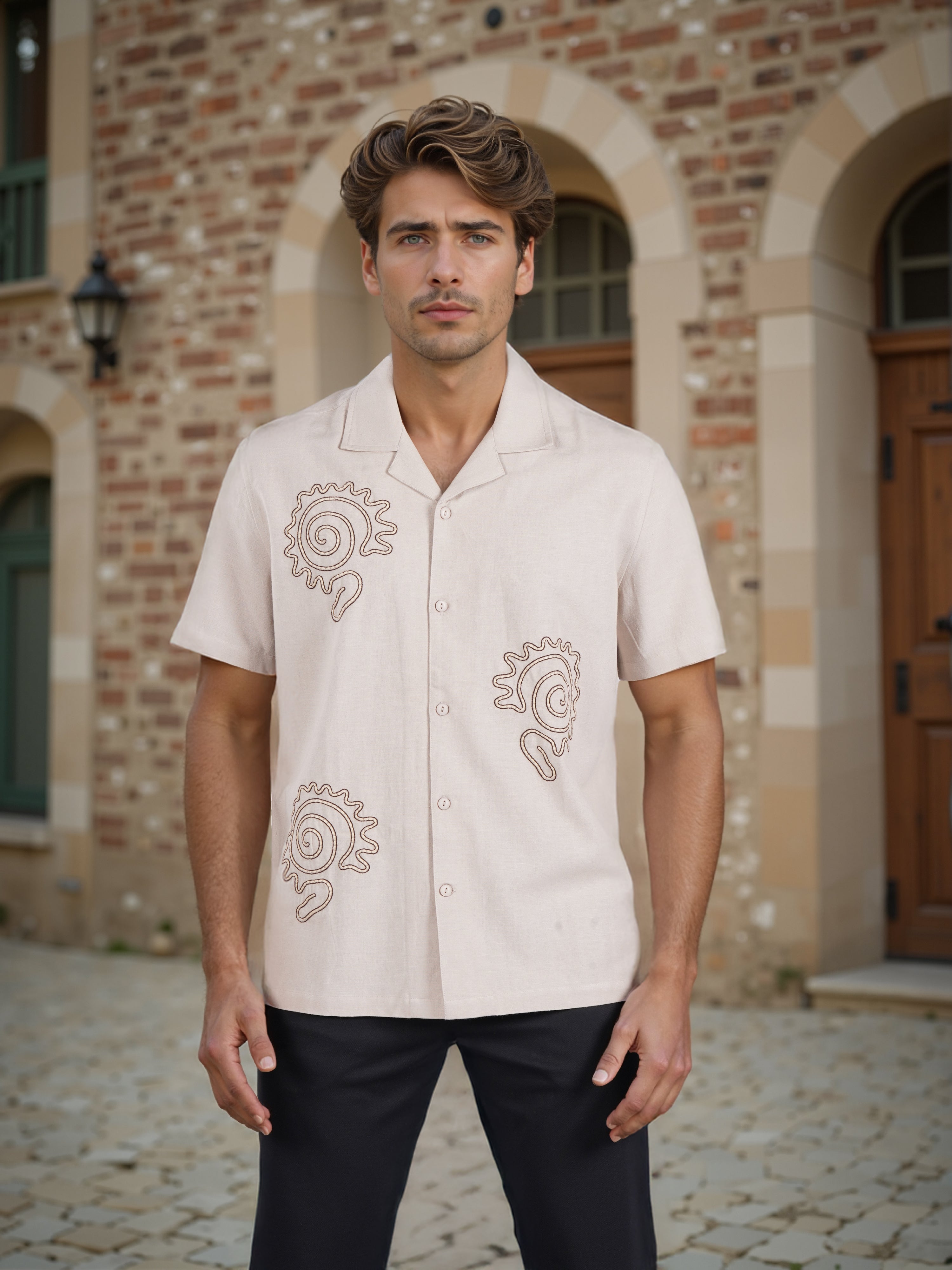 Celio* Men Beige Printed Loose Fit Viscose Rayon Shirt