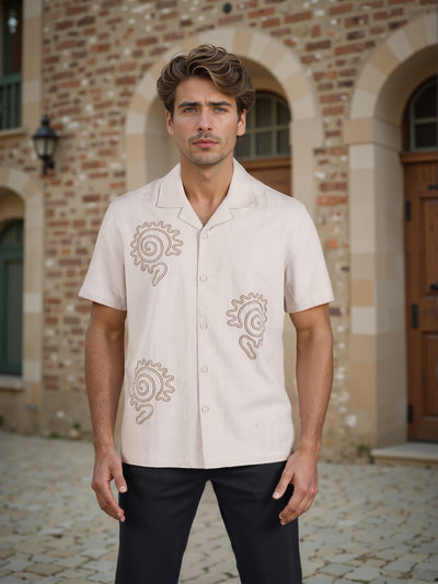 Celio* Men Beige Printed Loose Fit Viscose Rayon Shirt