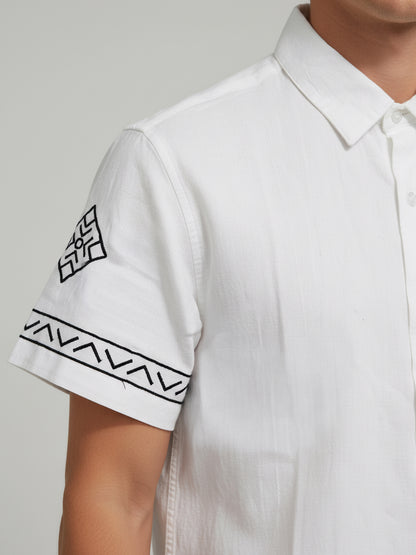 Celio* Men White Printed Regular Fit Cotton-Linen-Blend Shirts