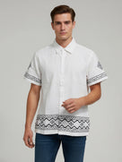 Celio* Men White Printed Regular Fit Cotton-Linen-Blend Shirts