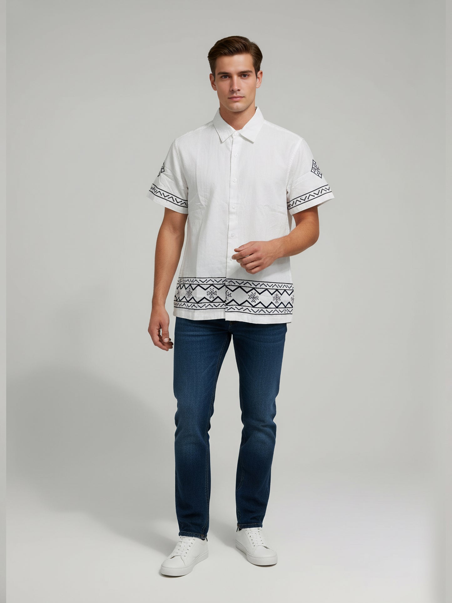 Celio* Men White Printed Regular Fit Cotton-Linen-Blend Shirts