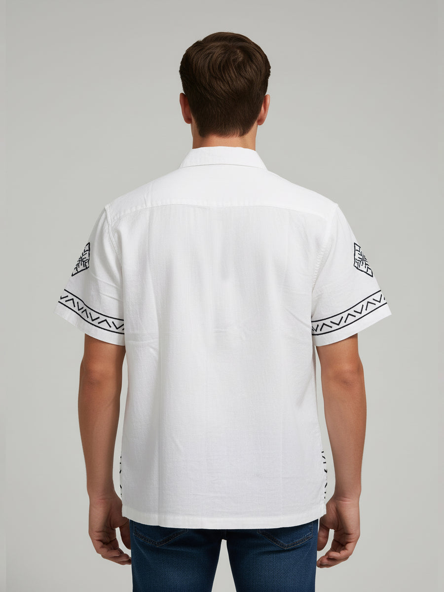 Celio* Men White Printed Regular Fit Cotton-Linen-Blend Shirts