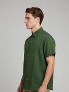 Celio* Embroidered Regular Fit Men Olive Cotton Shirts