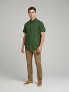 Celio* Embroidered Regular Fit Men Olive Cotton Shirts