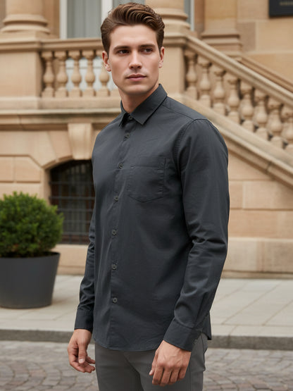 *Celio Men Grey Solid Regular Fit Cotton Shirts