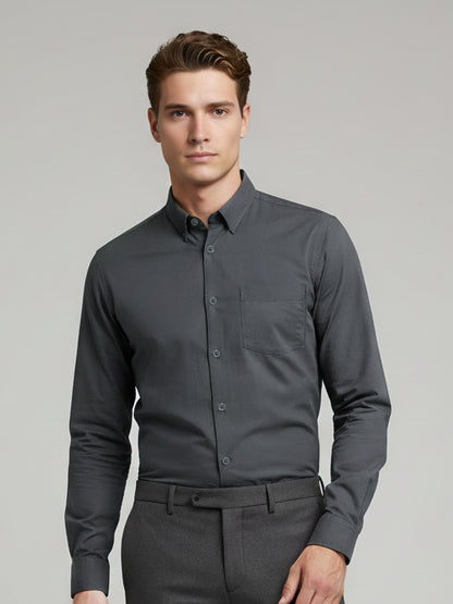 *Celio Men Grey Solid Regular Fit Cotton Shirts