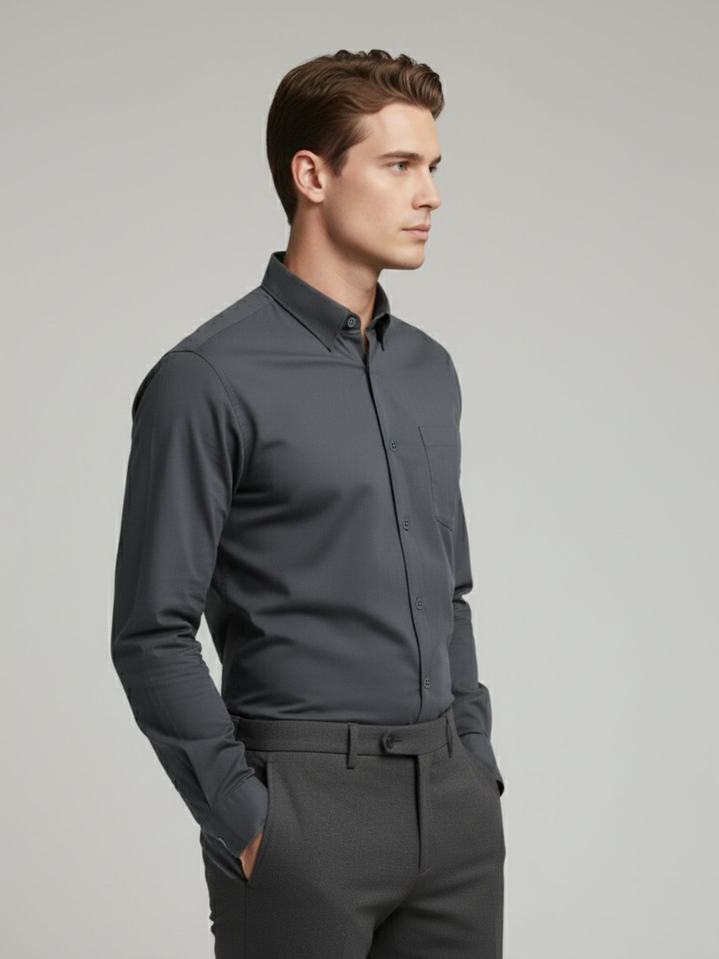 *Celio Men Grey Solid Regular Fit Cotton Shirts