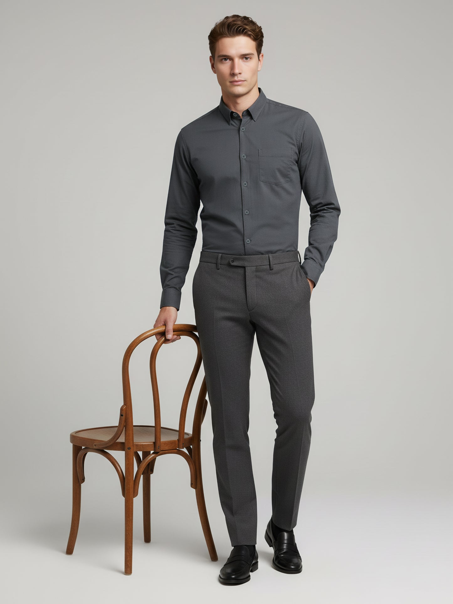 *Celio Men Grey Solid Regular Fit Cotton Shirts