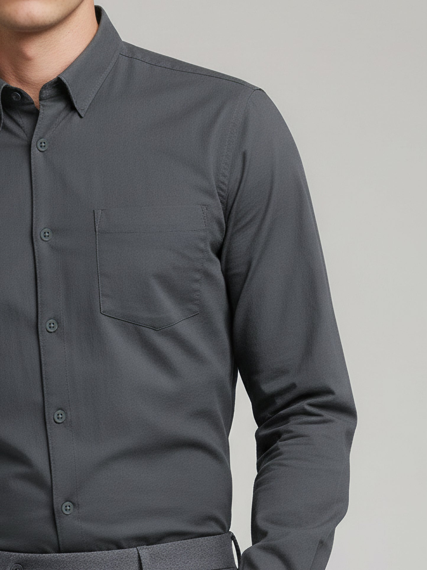 *Celio Men Grey Solid Regular Fit Cotton Shirts