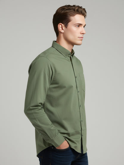 *Celio Men Olive Solid Regular Fit Cotton Shirts