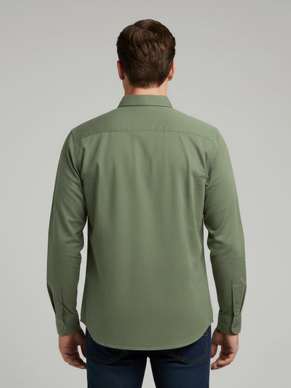 *Celio Men Olive Solid Regular Fit Cotton Shirts