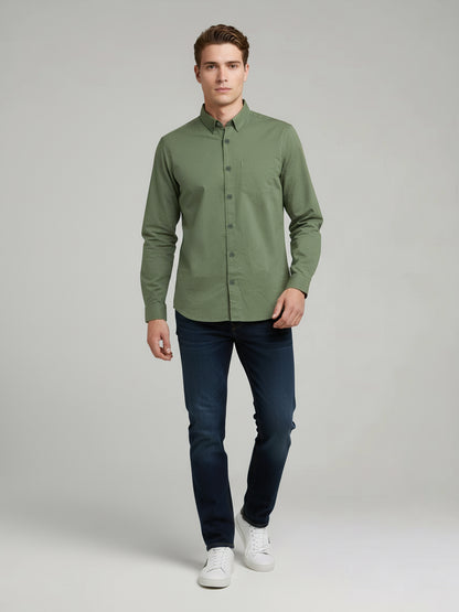 *Celio Men Olive Solid Regular Fit Cotton Shirts