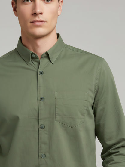 *Celio Men Olive Solid Regular Fit Cotton Shirts