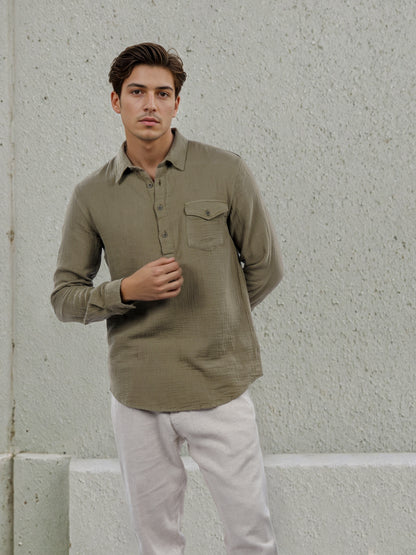 Celio* Men Olive Solid Regular Fit Cotton Shirt
