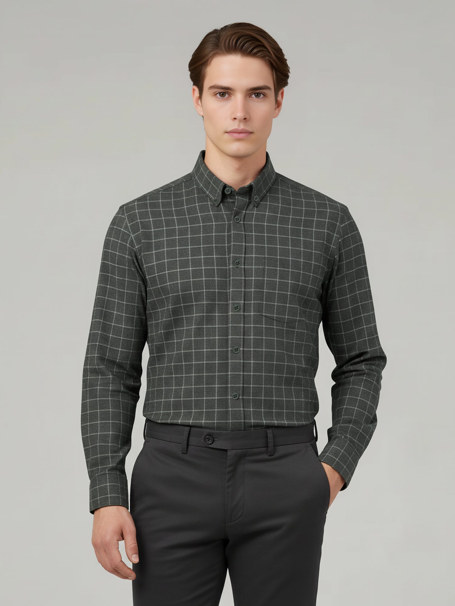 Celio Men Grey Checked Regular Fit Cotton Shirts