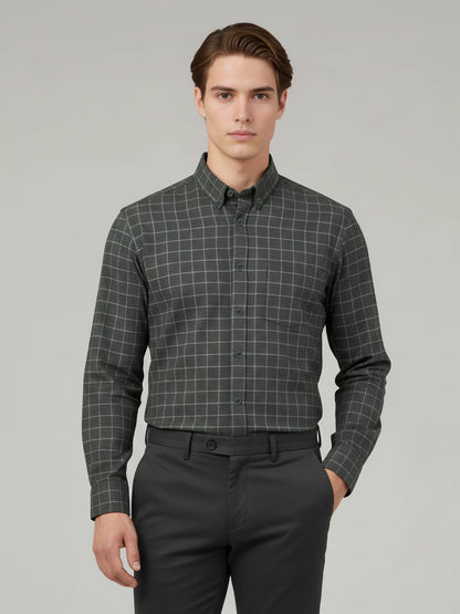 Celio Men Grey Checked Regular Fit Cotton Shirts