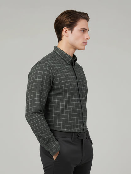 Celio Men Grey Checked Regular Fit Cotton Shirts