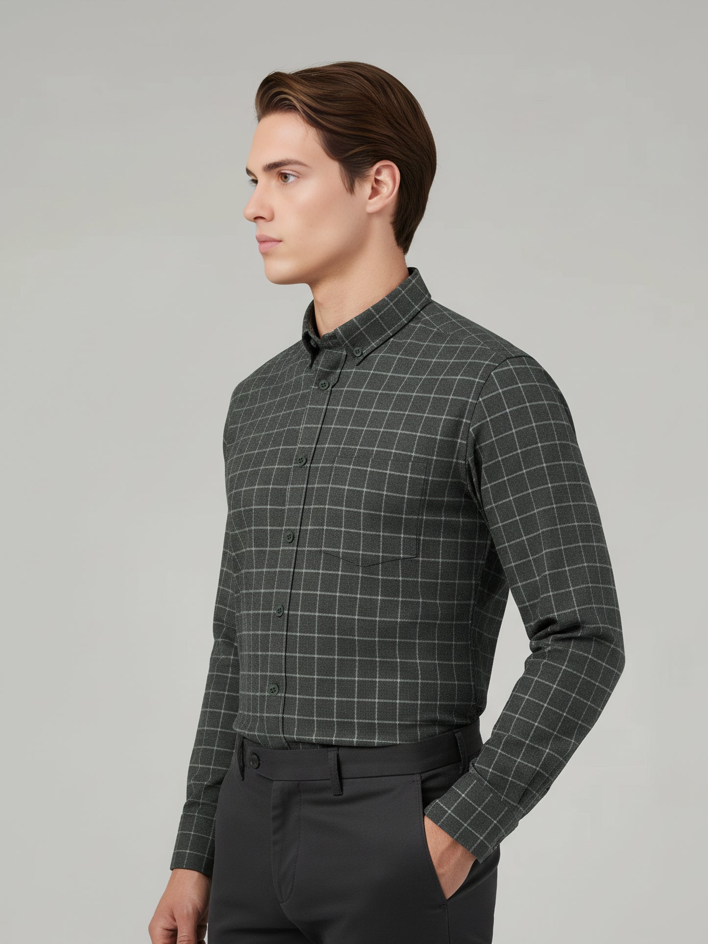 Celio Men Grey Checked Regular Fit Cotton Shirts